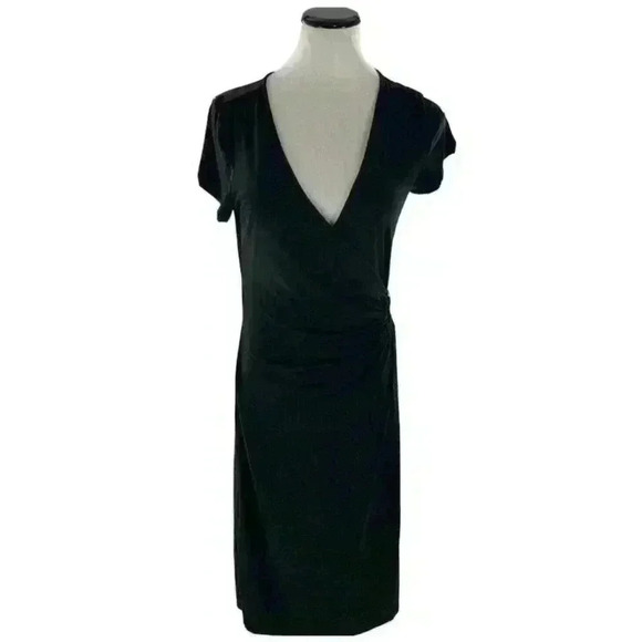 Jonathan Martin Women's Black Wrap Ring Waist Short Sleeve V-Neck Dress Size 10 - Picture 1 of 6